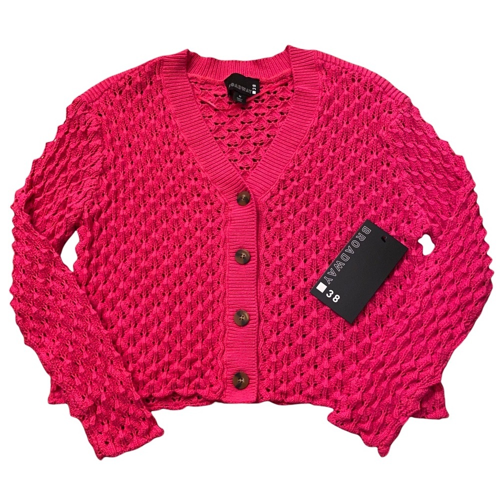Hot Pink Broadway 38 Button Front Cropped Cardigan Size Medium